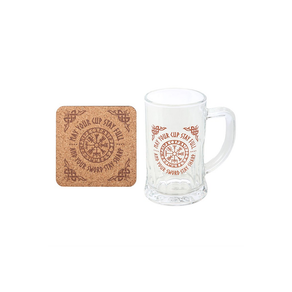 Viking Compass Glass Beer Tankard with Coaster – Viking Beer Mug Gift