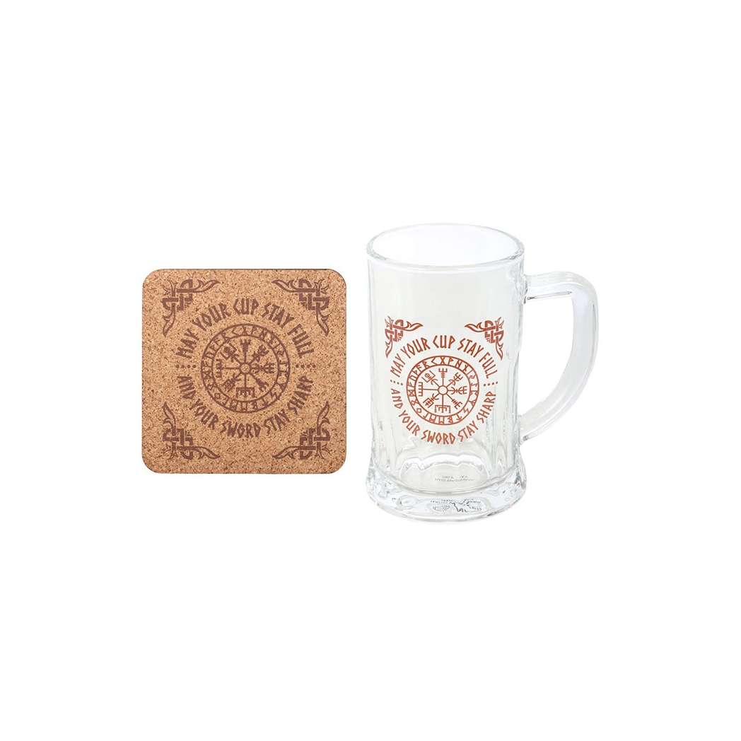 Viking Compass Glass Beer Tankard with Coaster – Viking Beer Mug Gift