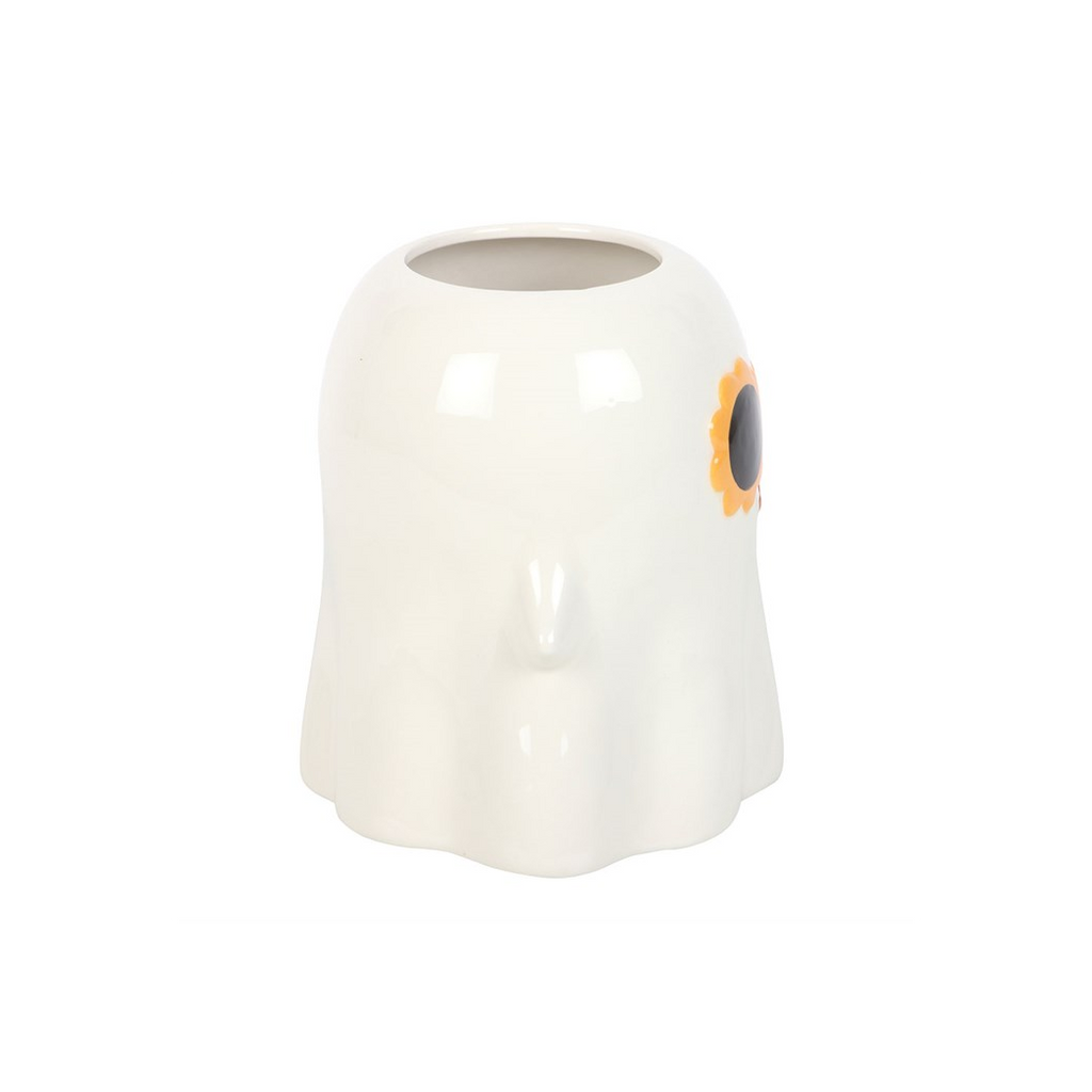 White ceramic vase with a small decorative element on a white background