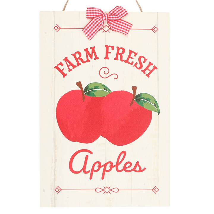 Farm Fresh Apples Hanging Sign – Rustic Wooden Kitchen & Farmhouse Wall Decor