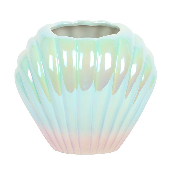 Iridescent Shell Vase – Decorative Coastal Ceramic Flower Vase