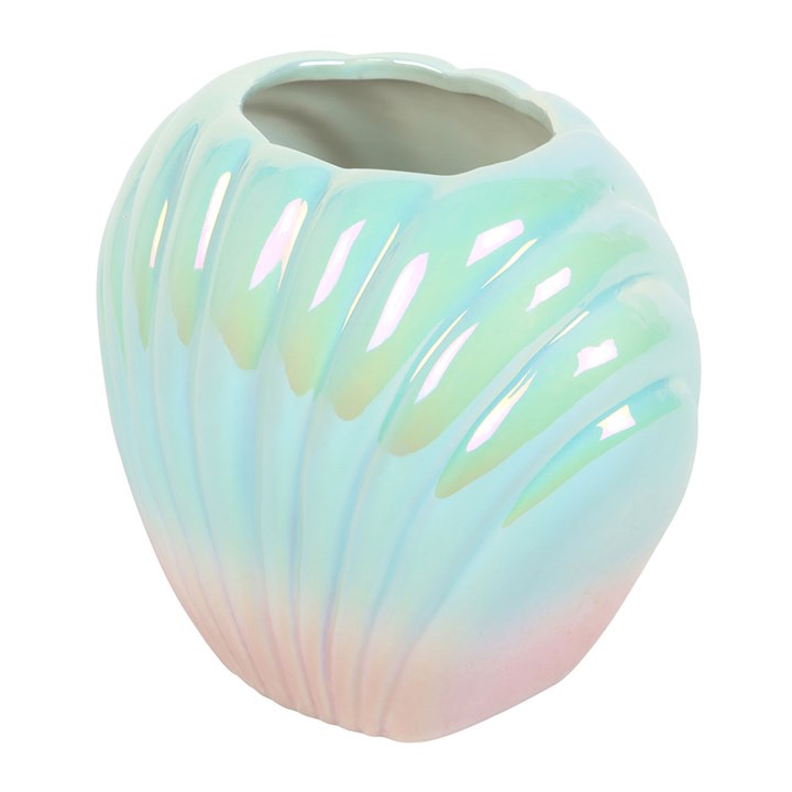 Iridescent ceramic vase on a white background