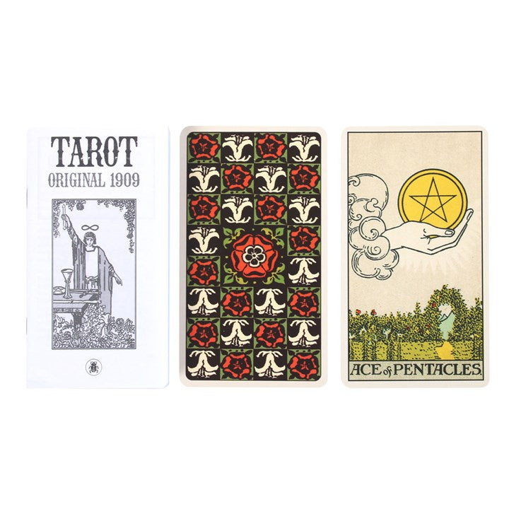 Three tarot cards from the Original 1909 deck on a white background