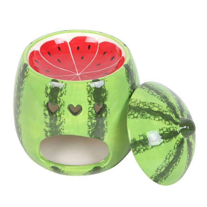 Green watermelon-themed container with a red top on a white background