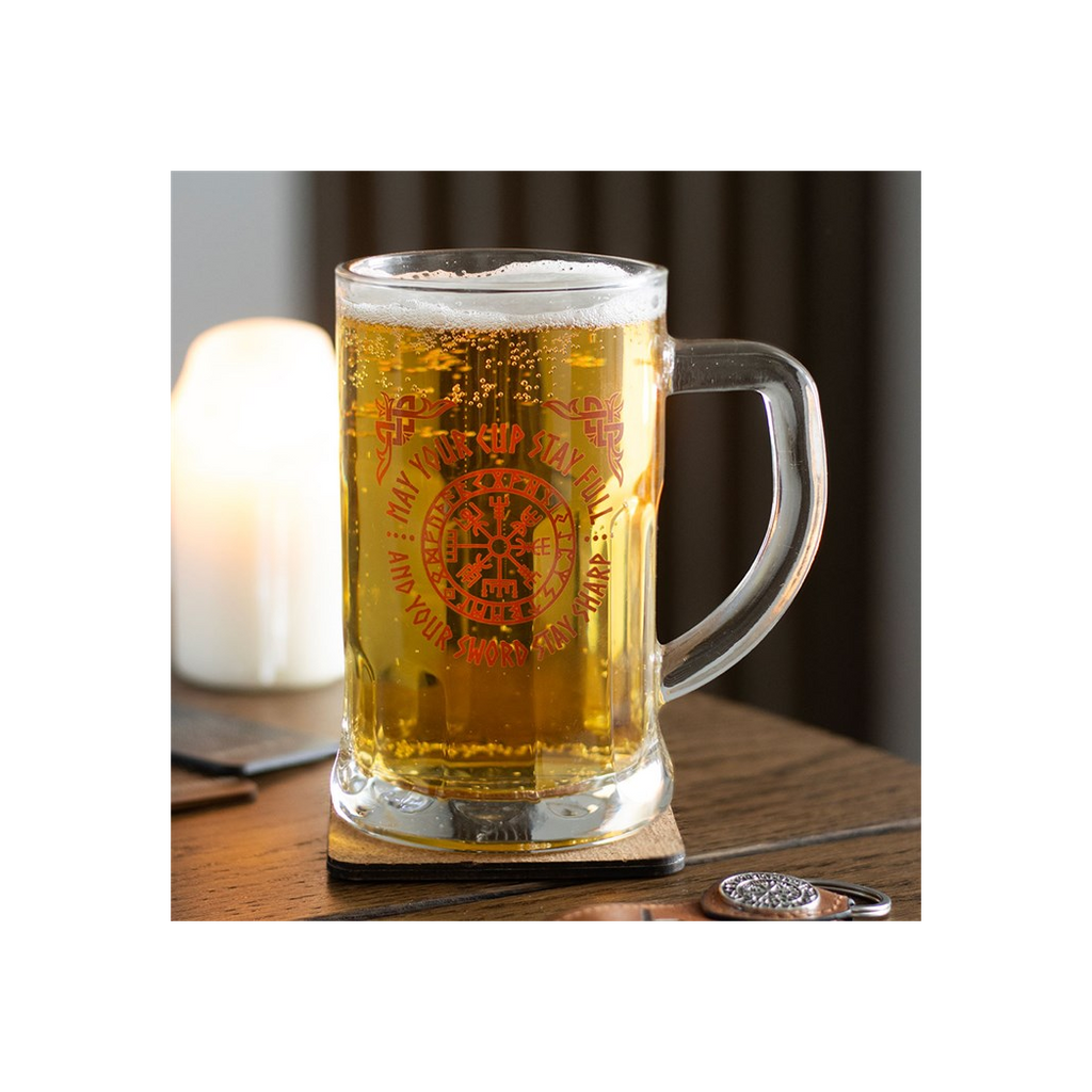 Viking Compass Glass Beer Tankard with Coaster – Viking Beer Mug Gift