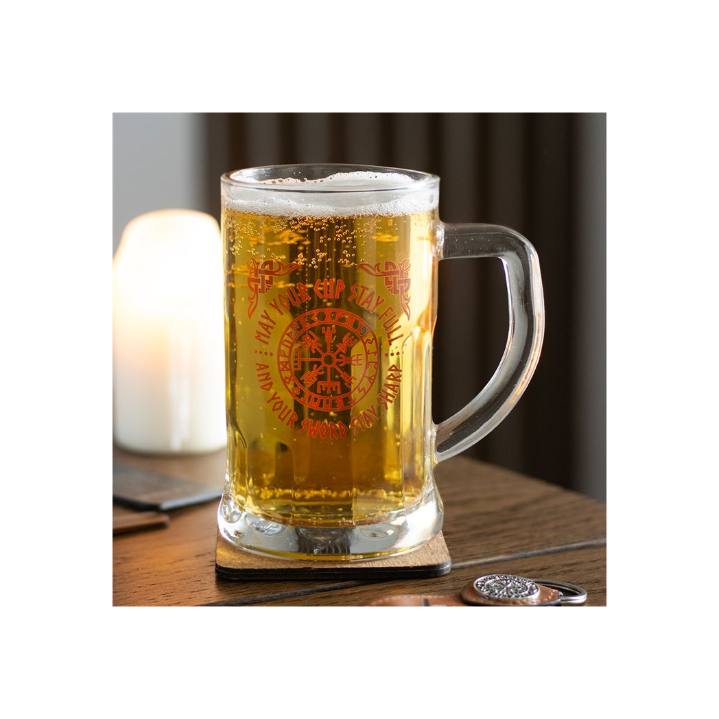 Viking Compass Glass Beer Tankard with Coaster – Viking Beer Mug Gift