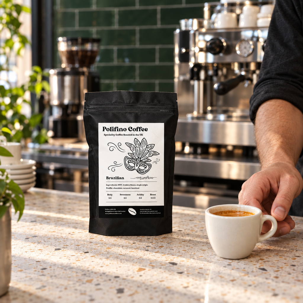 Brazilian coffee single origin, ground and beans