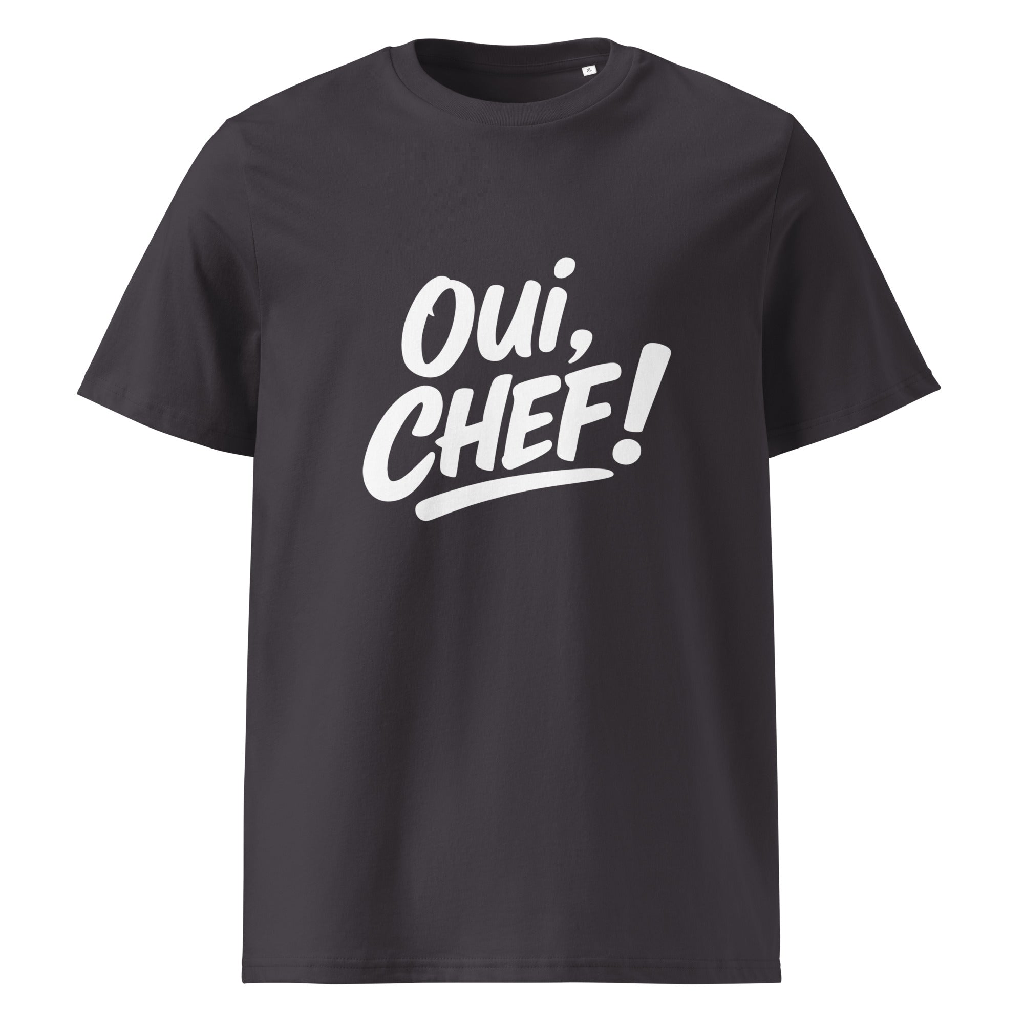 T-shirt with 'Oui, Chef!' text on a white background