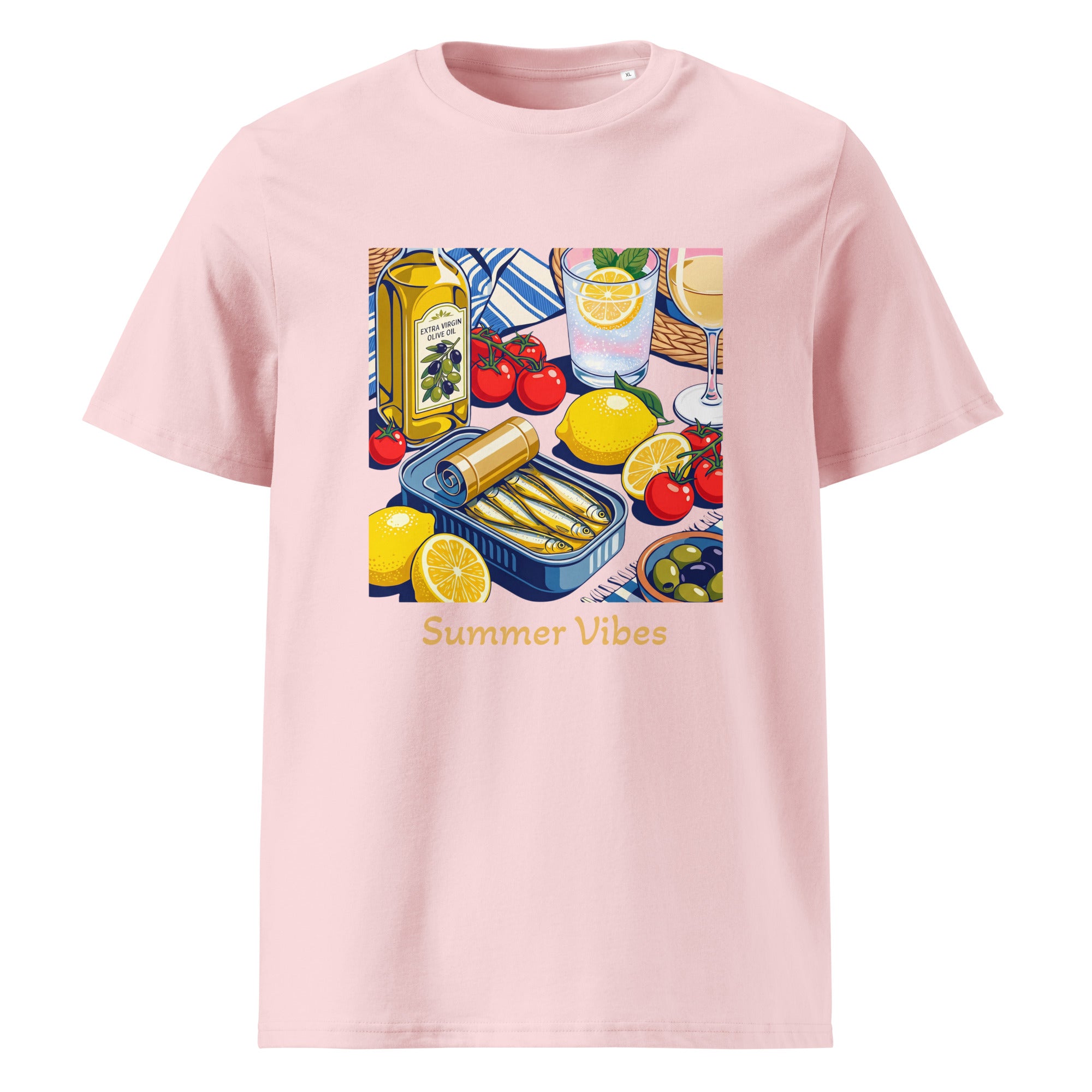 Summer Vives Unisex Organic Cotton T-shirt in cotton pink