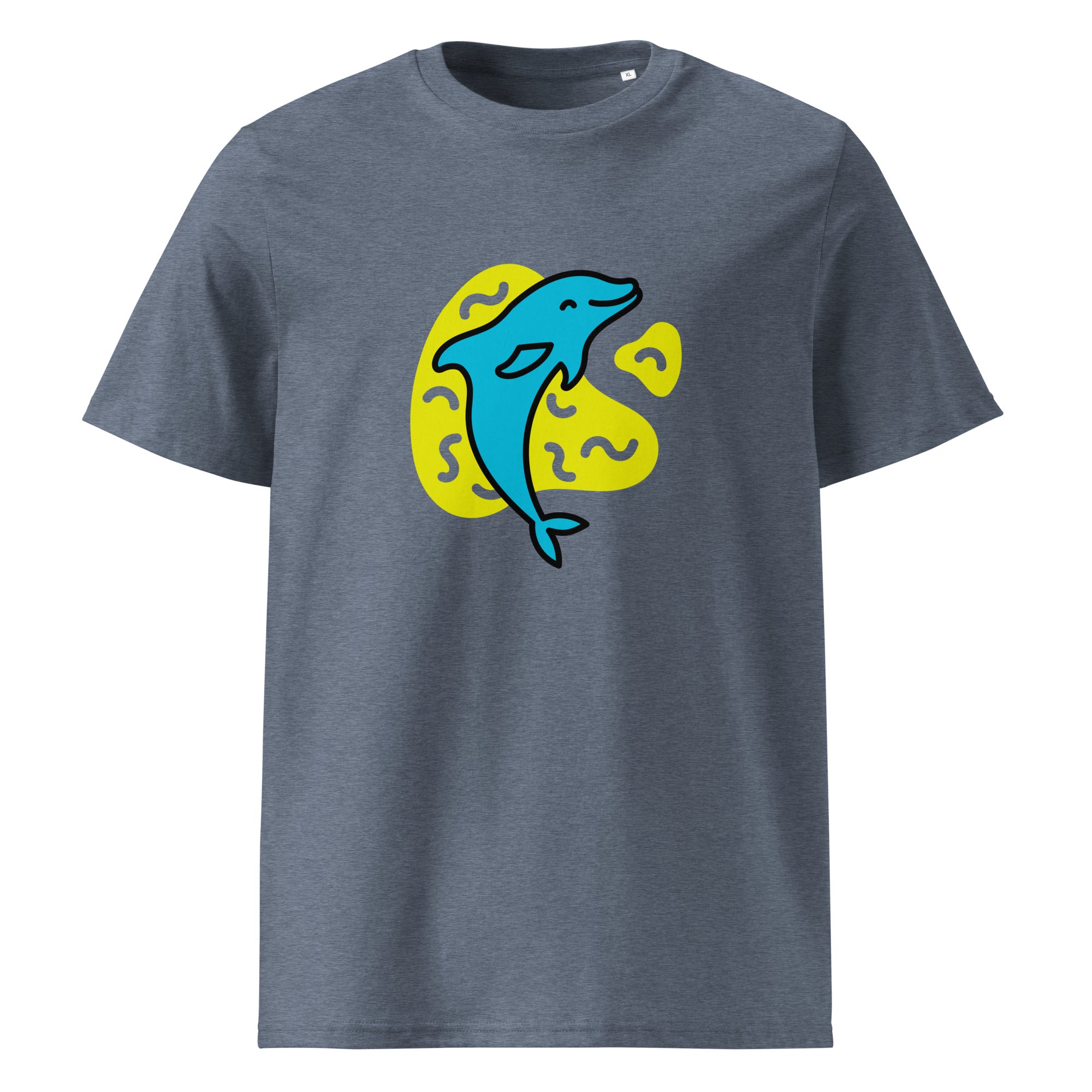 Organic cotton graphic t-shirt with a blue dolphin graphic