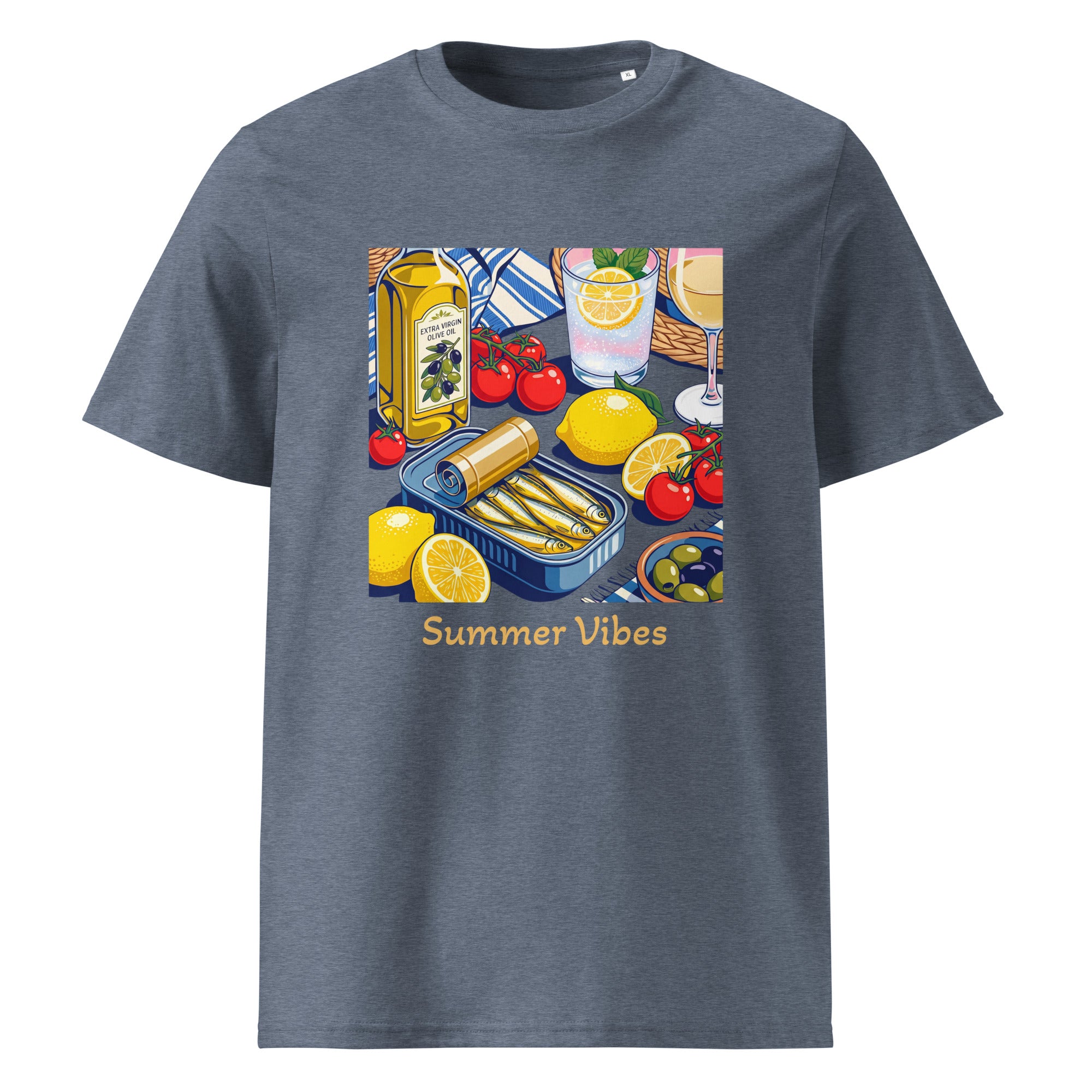 Summer Vives Unisex Organic Cotton T-shirt in dark heather blue
