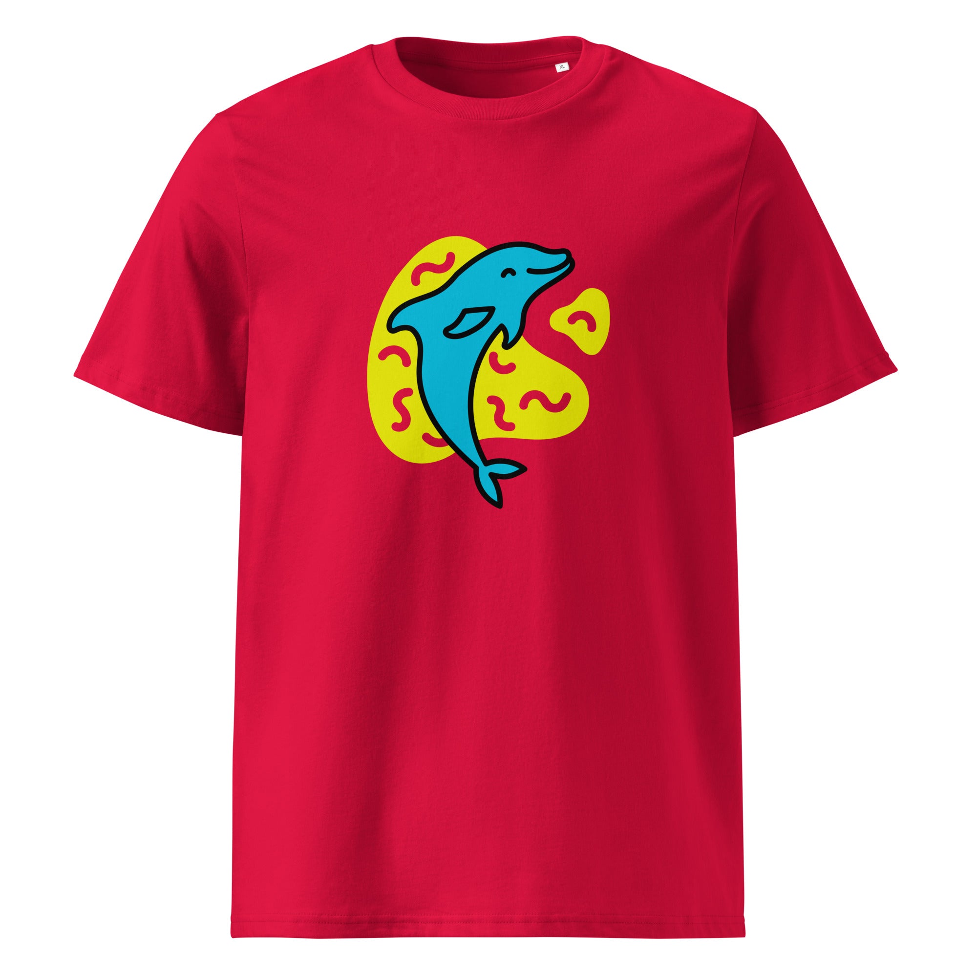 Organic cotton graphic t-shirt with a blue dolphin graphic