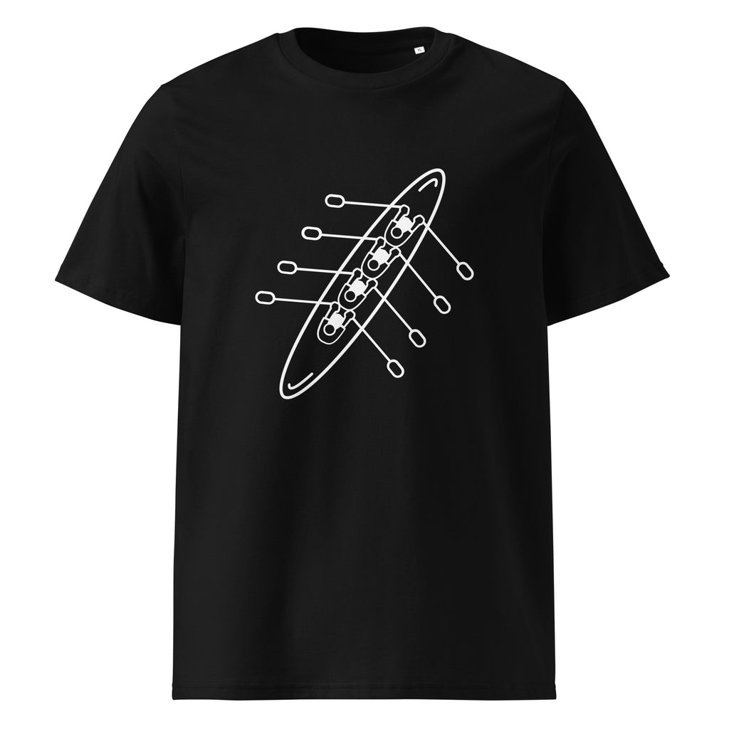 Rowing graphic on a unisex organic cotton t-shirt in Black