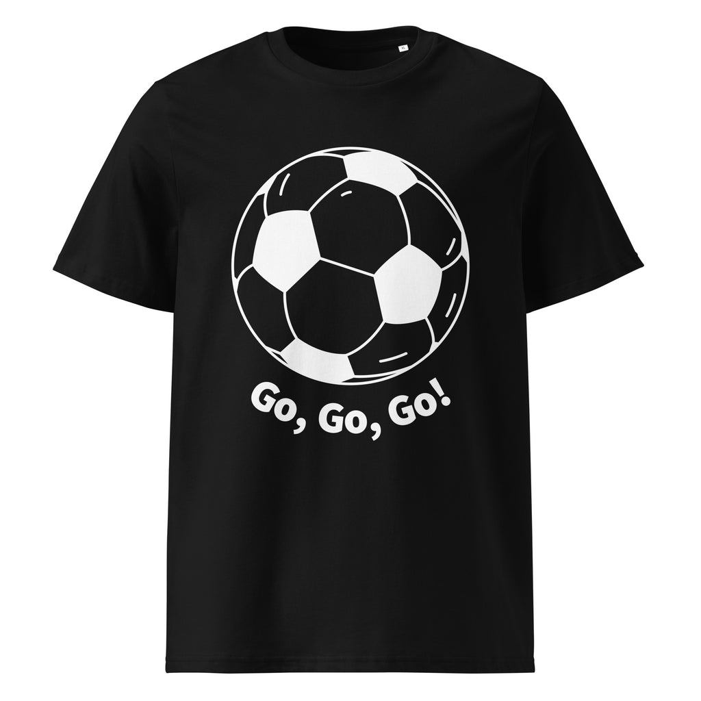 Football graphic on a unisex organic cotton t-shirt in Black