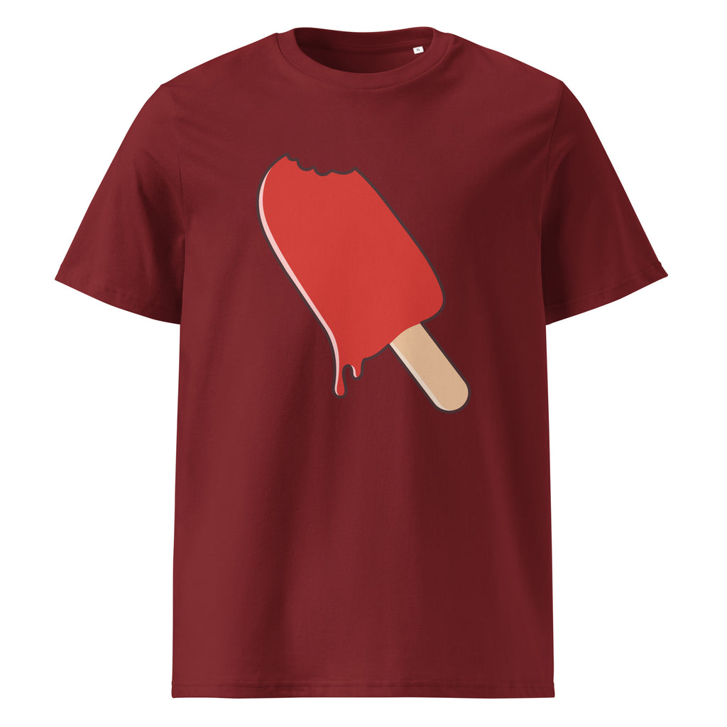 Icecream graphic on a unisex organic cotton t-shirt in Burgundy