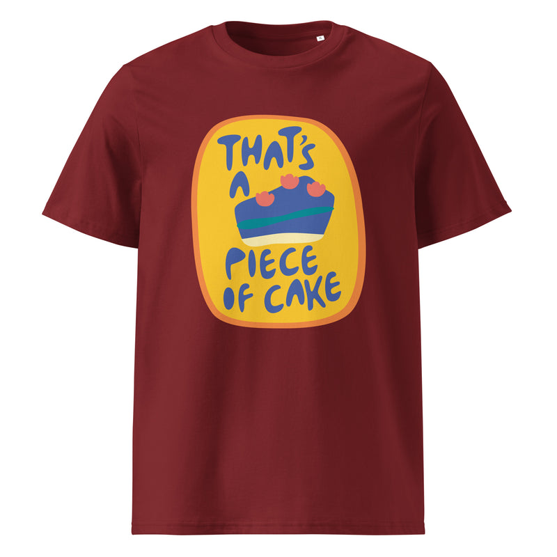 Easy graphic on a unisex organic cotton t-shirt in Burgundy