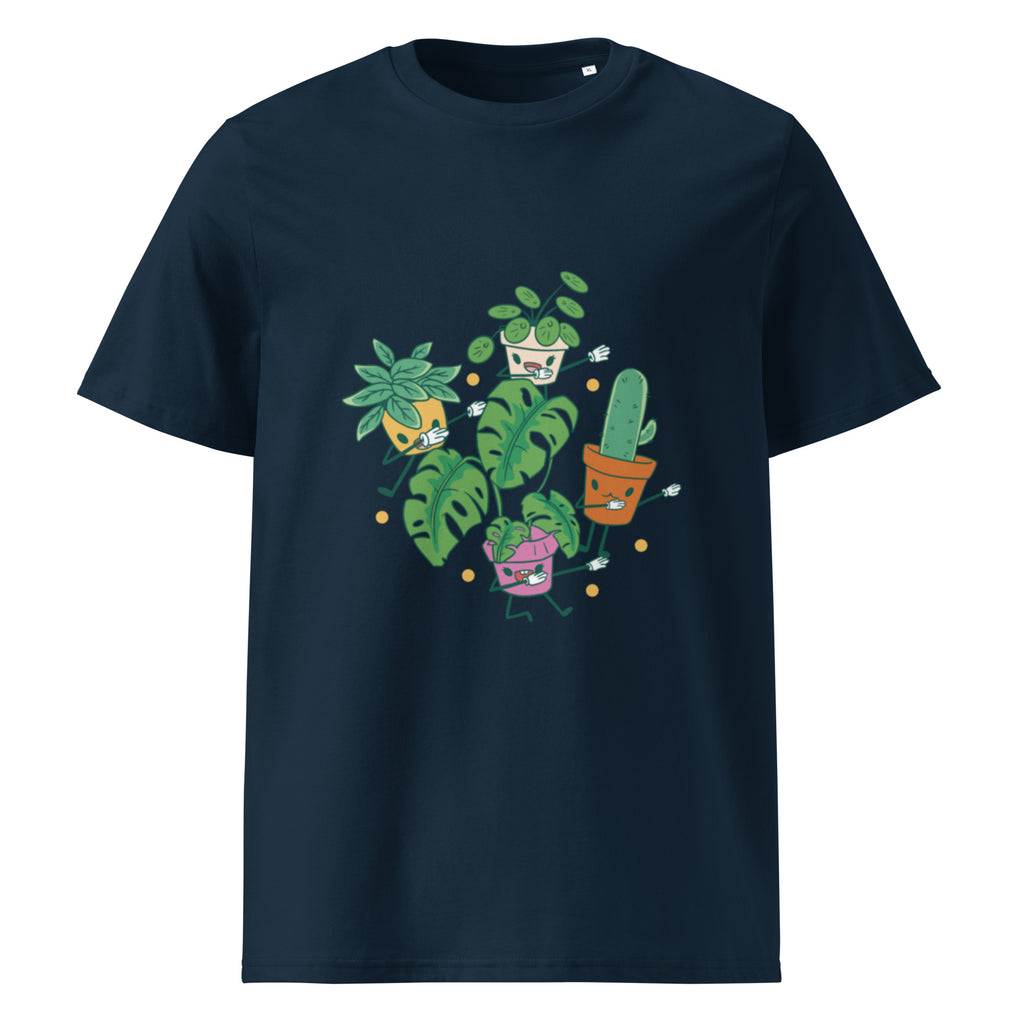 Plant Lover graphic on a unisex organic cotton t-shirt in French Navy