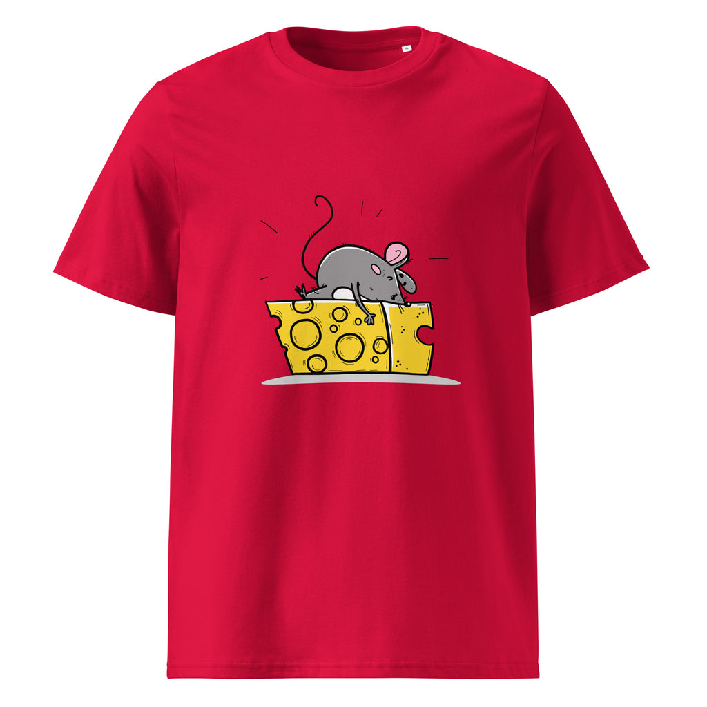 Say Cheese graphic on a unisex organic cotton t-shirt in Red