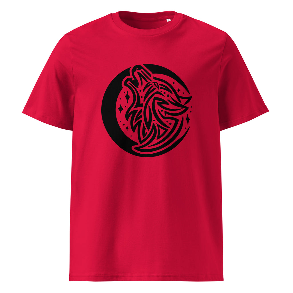 Wolf graphic on a unisex organic cotton t-shirt in Red
