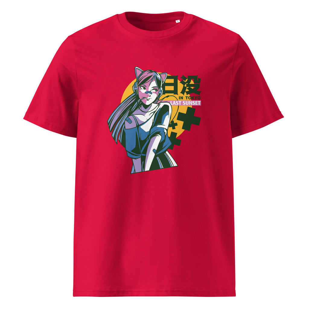 Manga Lover graphic on a unisex organic cotton t-shirt in Red