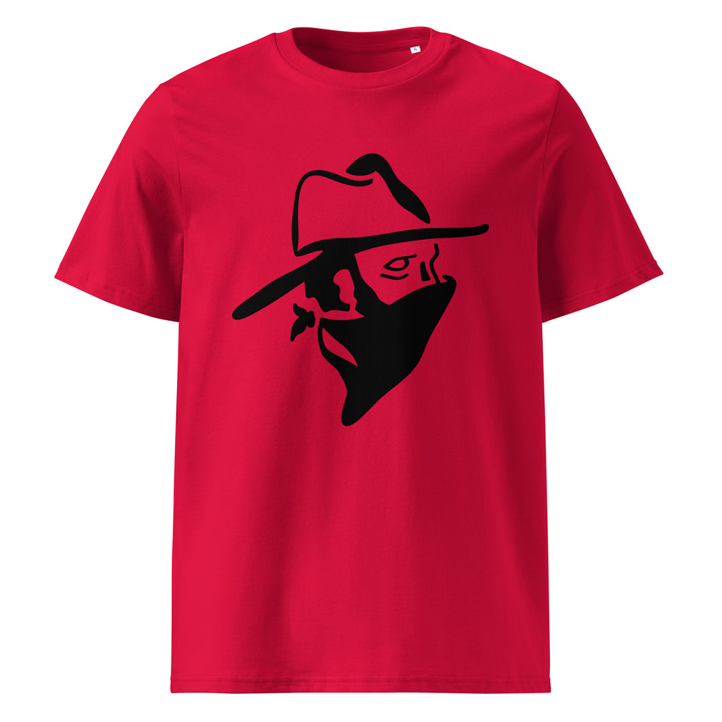 Western graphic on a unisex organic cotton t-shirt in Red